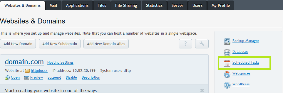 Plesk 12.0, tareas programadas